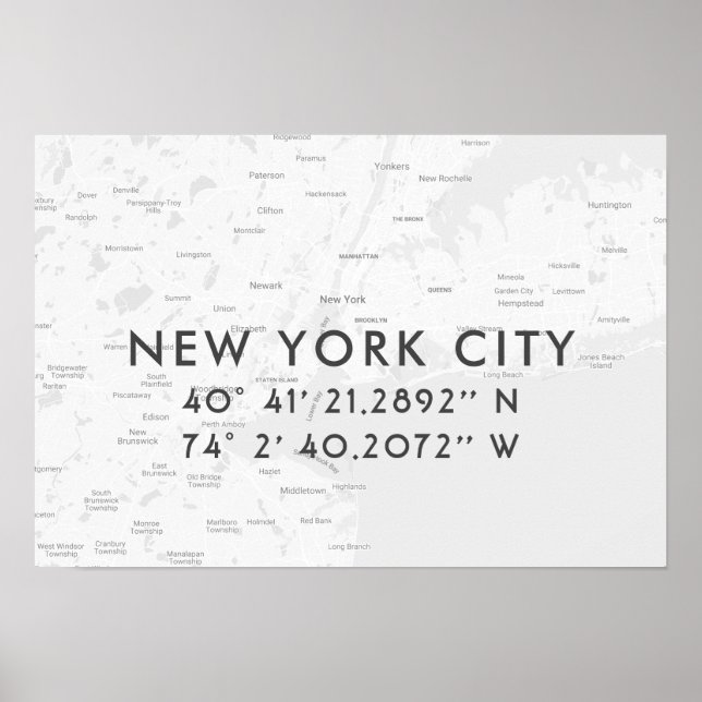 Poster Coordonnées personnalisées de la carte de New York (Devant)