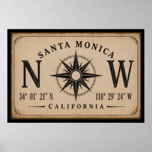 Poster Coordonnées vintage de Santa Monica Californie