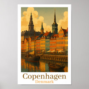 Poster Copenhague Danemark Retro Travel