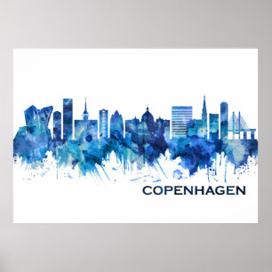 Poster Copenhague Danemark Skyline Blue