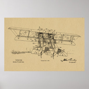Poster Copie 1919 d'art de dessin de brevet de biplan