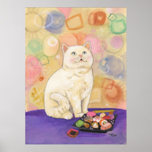 Poster Copie 1980 de rêverie de chat de sushi