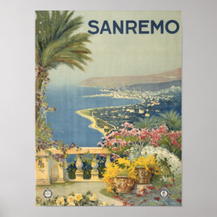 Poster Copie côtière pittoresque vintage d'art de Sanremo