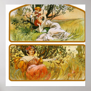 Poster Copie d'affiche de Mucha : Deux scènes de nature