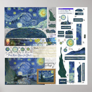 Poster Copie d'affiche de Van Gogh Papercraft de nuit