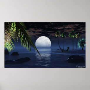 Poster Copie d'arrangement de lune de nuit d'océan