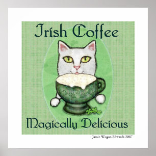 Poster Copie d'art du jour de St Patrick de chat de café