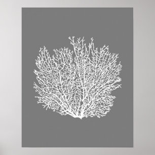 Poster Copie de corail de fan, argent pâle sur gris