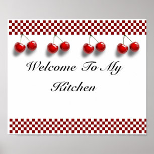 Poster Copie de cuisine de cerises de damier