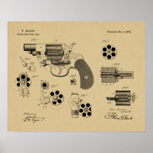 Poster Copie de dessin d'art de brevet de revolver de