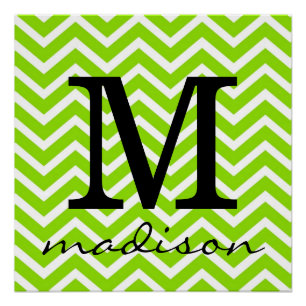 Poster Copie de monogramme de Chevron de vert et de blanc