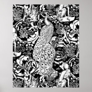 Poster Copie de paon de Nouveau d'art, noire et blanche