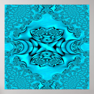 Poster Copie de rose de fractale de lueur d'Aqua