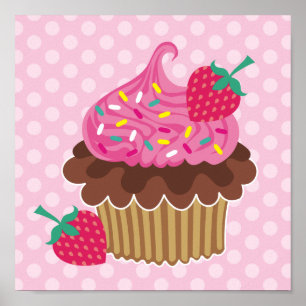 Poster Copie de toile de petit gâteau de fraise et de
