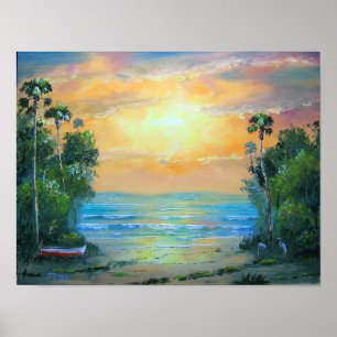 Poster Copie ensoleillée tropicale de toile de plage par