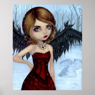 Poster Copie féerique d'art d'hiver d'anges de neige