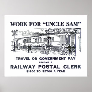 Poster Copie ferroviaire 1926 de commis postal