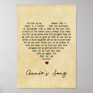 Poster Copie lyrique de chanson vintage de coeur de la