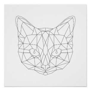 Poster Copie noire de chat et blanche géométrique