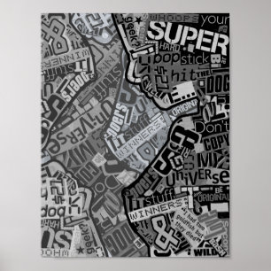 Poster Copie noire et blanche de collage de typographie