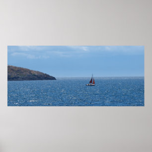 Poster Copie orange et rouge de bateau à voile