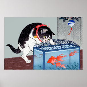 Poster Copie vintage d'affiche d'art de chat et de
