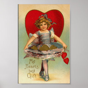 Poster Copie vintage de Valentine de coeur de pleines