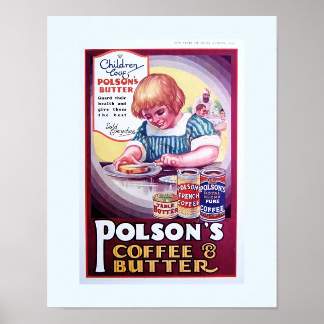 Poster Copier 1930 Ancienne publicité - Inde : Café et be (Devant)