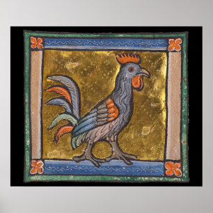 Poster Coq de bestiaire médiéval c. 1270