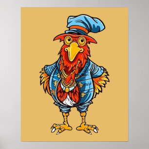 Poster Coq de dessin animé drôle et autoritaire