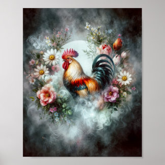 Poster Coq en Smokey Wreath Digital
