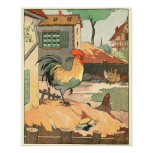Poster Coq et poules dans la basse cour