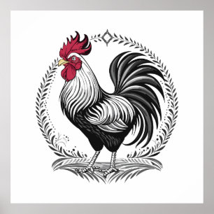Poster Coq noir et blanc