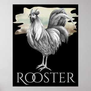 Poster Coq noir et blanc Ferme de poulet spectaculaire