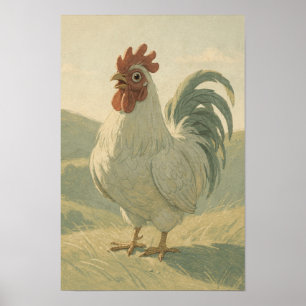 Poster Coq pâle dans un paysage de ferme tranquille