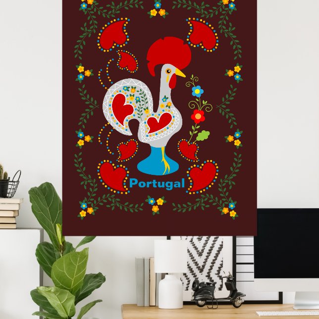 Poster Coq traditionnel de Barcelos en blanc (Bureau à domicile)