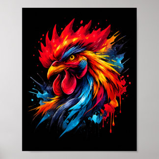 Poster Coq Vintage Enthousiaste de Combat de Coq Peint _