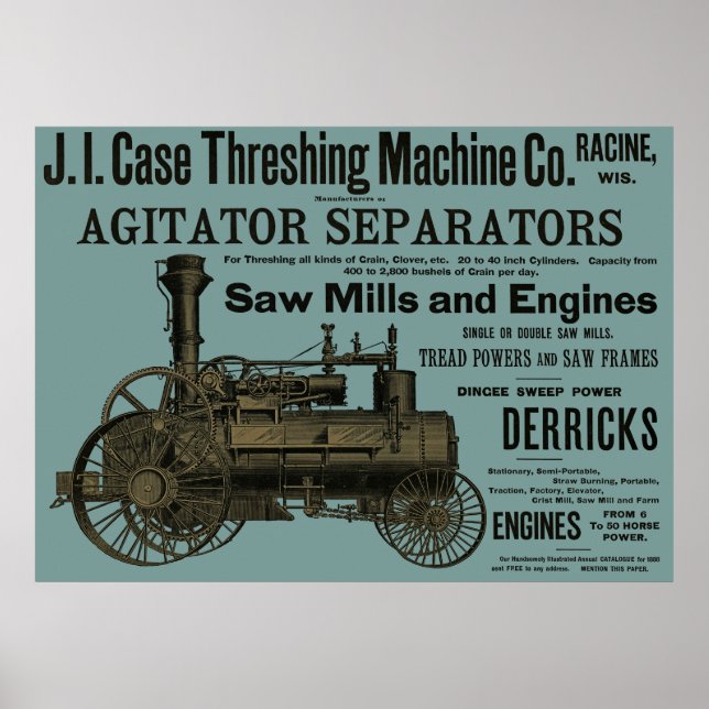 Poster Coque Threshing Machine 1889 Racine Wisconsin Farm (Devant)
