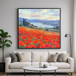 Poster Coquelicots Rouges - Peinture de Style Paysager Im
