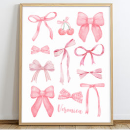 Poster Coquette Aesthétique Cute Girls Rose Bows avec nom