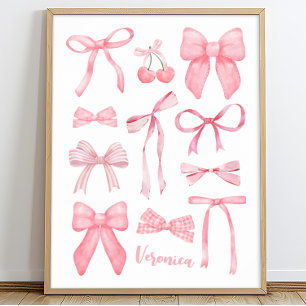 Poster Coquette Aesthétique Cute Girls Rose Bows avec nom