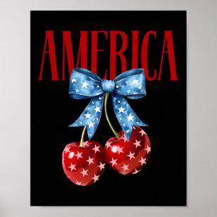 Poster Coquette Américaine Nœud Cerise Drapeau Patriotiqu