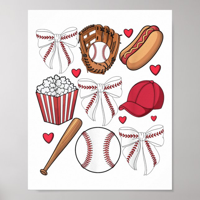 Poster Coquette Baseball Femmes Bow Baseball Filles Cheer (Devant)