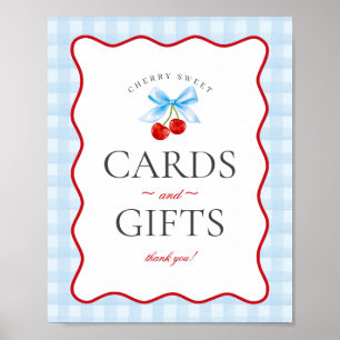 Poster Coquette Bleue Cerise En vichy Cartes et Cadeaux