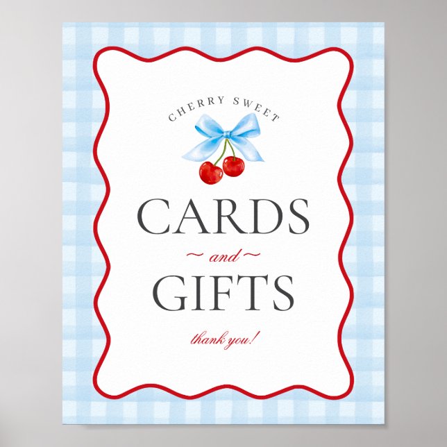 Poster Coquette Bleue Cerise En vichy Cartes et Cadeaux (Devant)