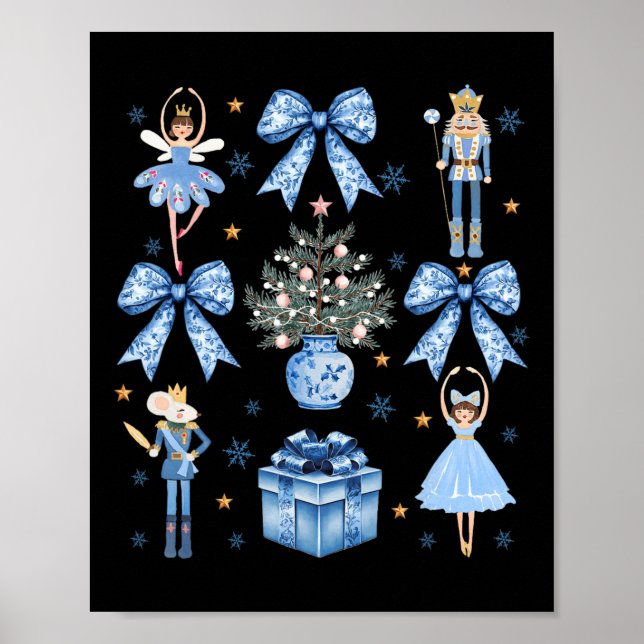 Poster Coquette Blue Bow Nutcracker Noël Joyeux Noël (Devant)