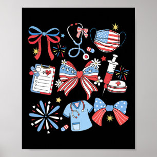 Poster Coquette Bow 4 Juillet Infirmière Icu Infirmière C