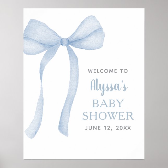 Poster Coquette Bow bleu Baby shower Bienvenue (Devant)
