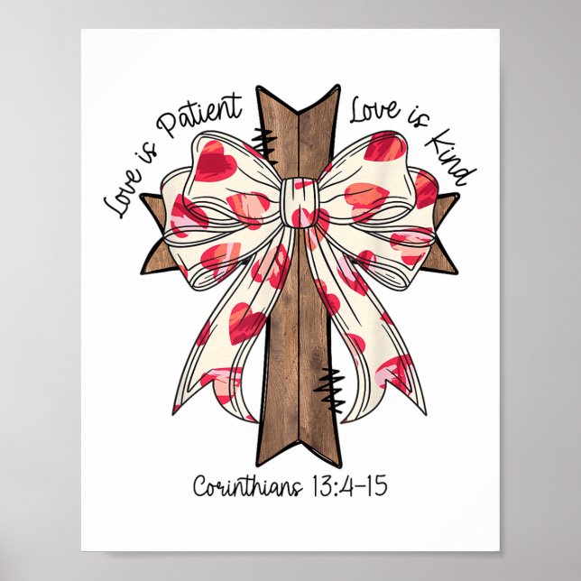 Poster Coquette Bow Cross Valentines Jour Jésus Bible Ver (Devant)