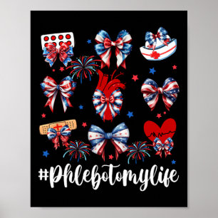 Poster Coquette Bow Fireworks Phlebotomie Joyeux 4 Juil